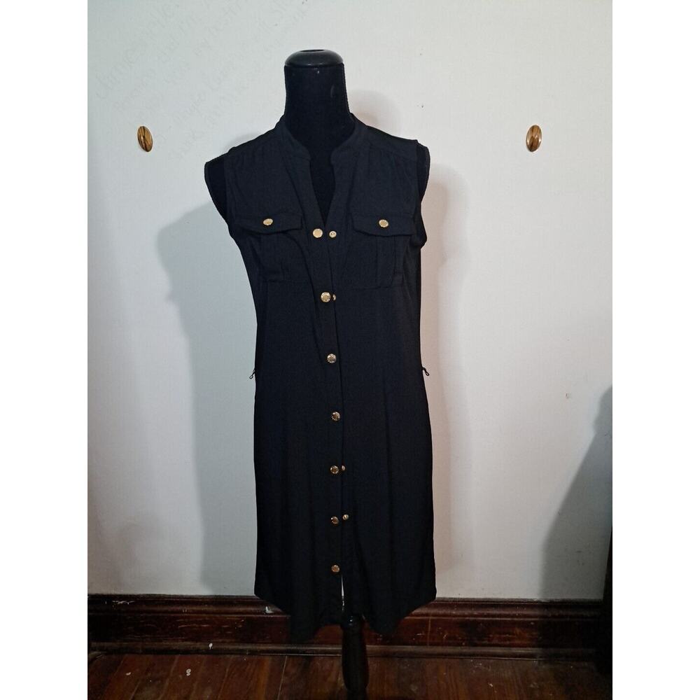 Michael Kors Women's Black Sleeveless Collared Snap Front Maxi Dress Size Large